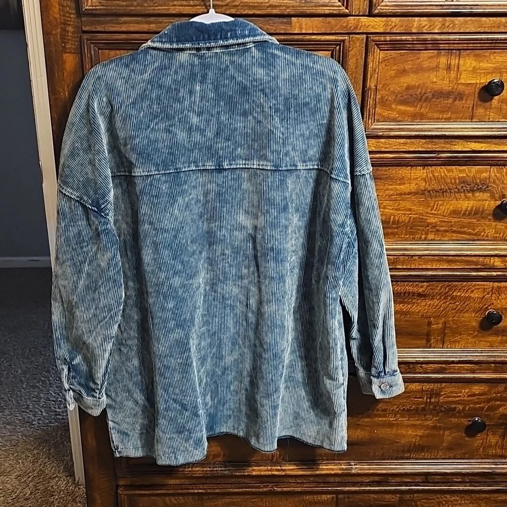 ZENANA Nwots womens Sz Medium Teal Blue Mineral Washed Corduroy Shacket!! - Picture 5 of 8